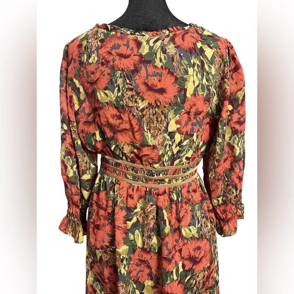 Vtg Sundance 100% Silk Floral Midi Dress – Boho Cottagecore Autumn Romance — 8 - Picture 7 of 12